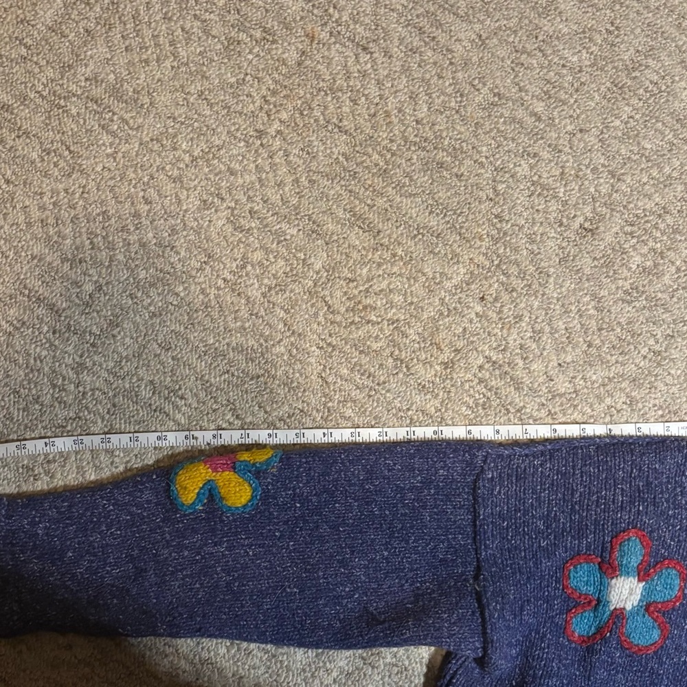Floral Embroidered Blue Women's wool cardigan - Picture 3 of 16